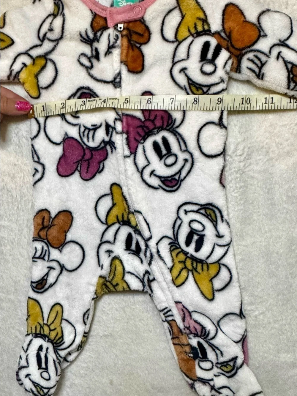 Disney Baby 0-3 months Girls' Minnie Mouse Plush One-Piece with front zipper